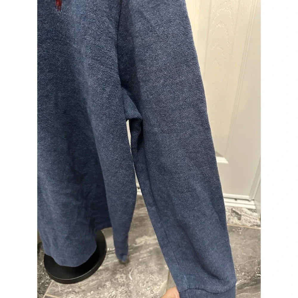 polo ralph lauren mens quarter zip sweater‎ Blue With Brown Elbow Patches XXL - Picture 5 of 12